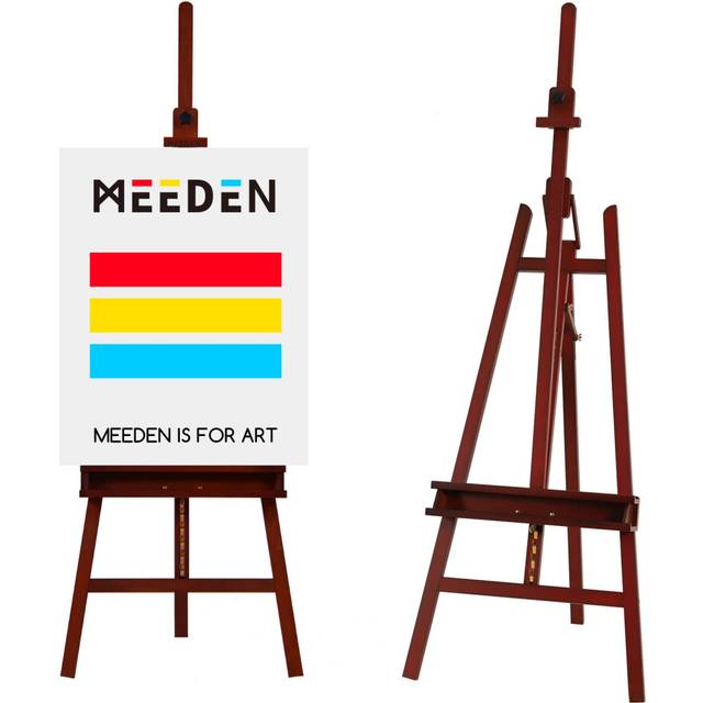 "Walnut Large Painters Easel Adjustable Solid Beech Wood Artist Easel, Studio Easel for Adults with Brush Holder, Holds Canvas up to 48"""