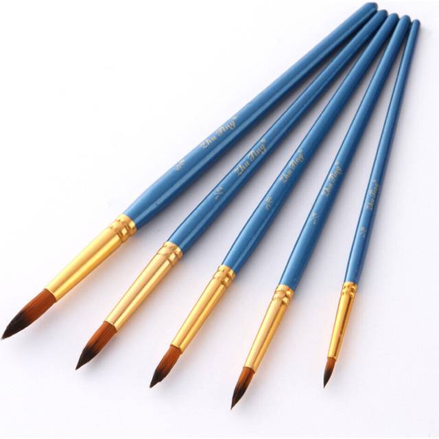 5PCS/Set Nylon Hair Wooden Handle Watercolor Paint Brush Oil Brush Different Size High Quality Professional Art Supplies