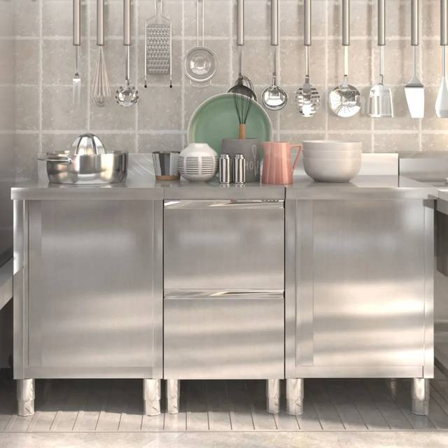 (cabinets + cabinet with 2 drawers, 3 pcs) vidaXL 1/2X Commercial Kitchen Cabinet Stainless Steel Home with 2/3 Drawers