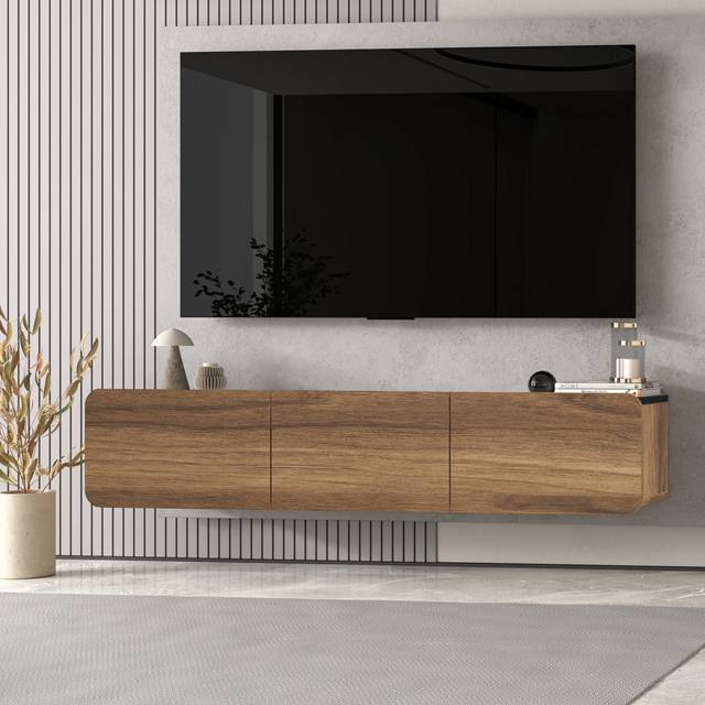 Brayden Studio Bertice Floating Tv Unit For Tvs Up To 80" Brown Wood 78"