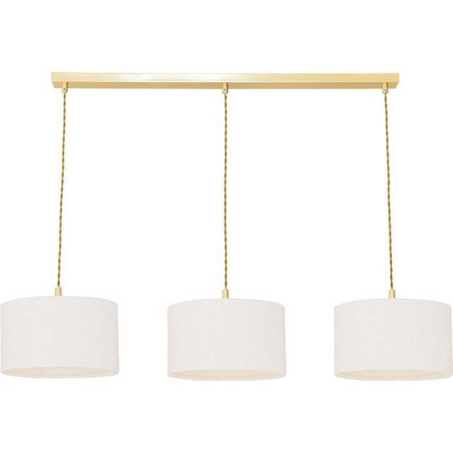 ValueLights Reni Cream Boucle Drum Shade 3 Drop Bar Gold Diner LED Ceiling Light - Black