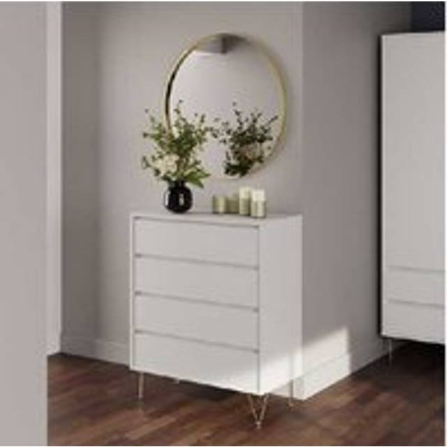 White 6-Drawer Chest Of Drawers With Gold Legs - Modern Bedroom Storage | Wowcher