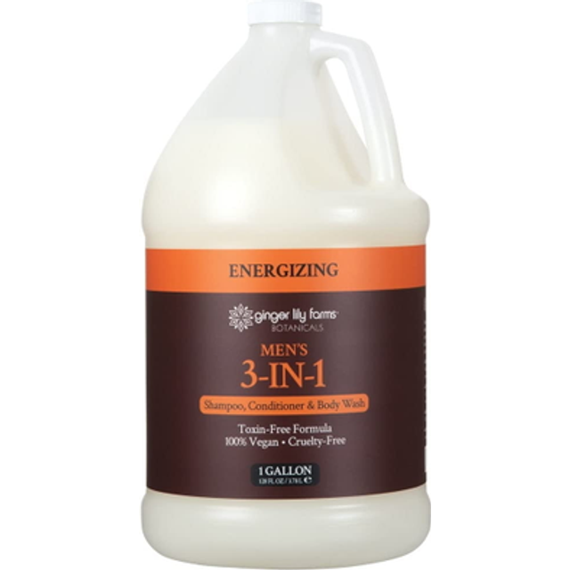 Ginger Lily Farms Botanicals Men 's 3-in-1 Shampoo  Conditioner & Body Wash  100% Vegan & Cruelty-Free  Energizing Scent  1 Gallon (128 fl oz) Refill