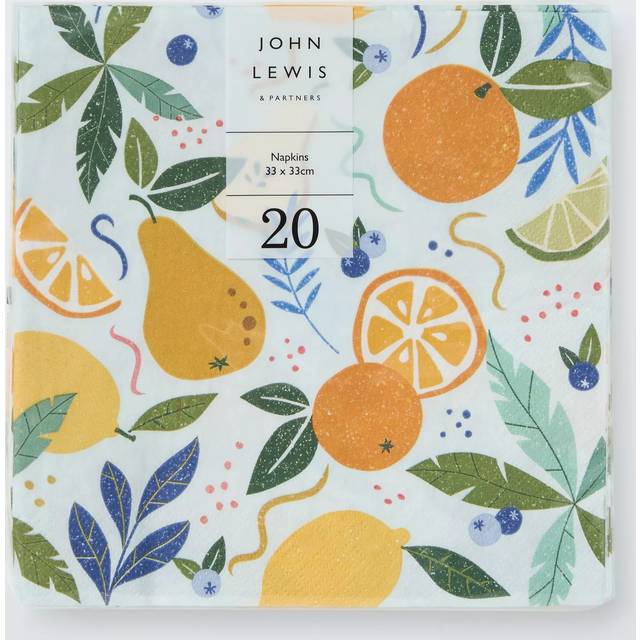 John Lewis Aqua Fruit Paper Napkins, Pack of 20