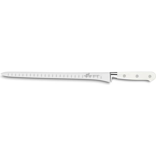 Lion Sabatier® Ideal Toque Blanche 30cm Scalloped Salmon Knife (White Handle with Stainless Steel Rivets)