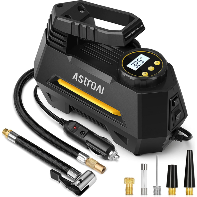 Astroai tyre inflator air compressor 12v, portable electric auto-stop car tyre