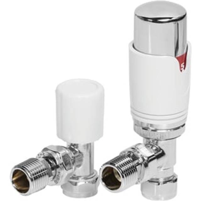 Towelrads Angled Thermostatic Radiator Valve and Lockshield - White 15mm x 1/2"