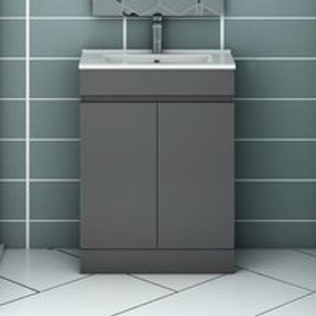 Vanity Unit with Basin Storage Cabinets Matt Grey 2 Doors - Floor Standing 600mm