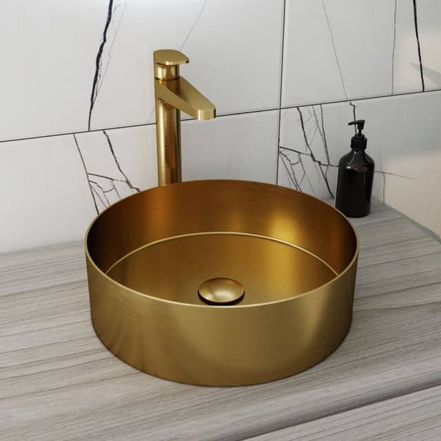 RAK INGOT Round Stainless Steel Wash Basin with FFW Brushed Gold