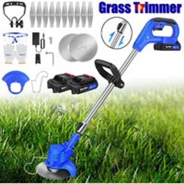 Cordless Electric Grass Trimmer Garden Weed Strimmer Cutter 2 Rechargeable Battery