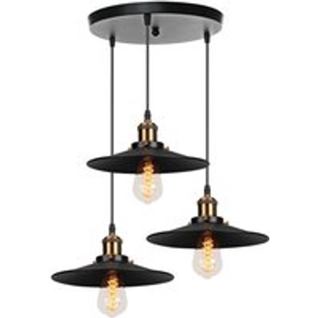 Norcks - Antique Chandelier Ø22CM Retro Pendant Light E27 Vintage Ceiling Lights Iron Metal Lamp Shade 3 Lights Ceiling Light Black Industrial