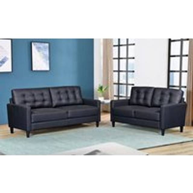 Imperial Button Tuffted Sofa Set 3 Seater + 2 Seater - Black - One Size