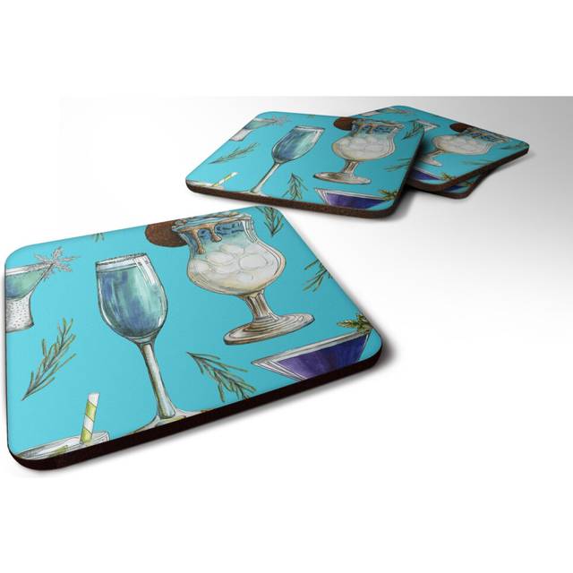 """""Caroline's Treasures Drinks & Cocktails Blue Foam Coaster Set of 4  3.5  Multicolor"""""