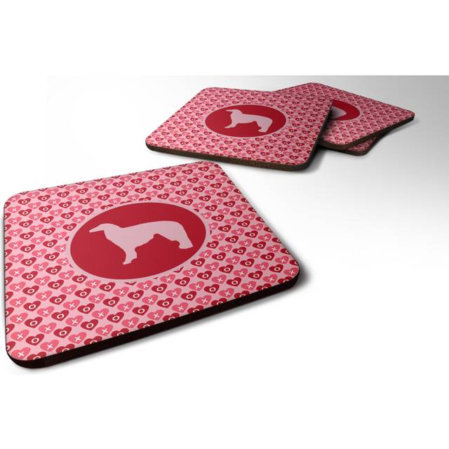 """""Caroline's Treasures SDK1016-A-FC Borzoi Valentine Hearts Foam Coasters (Set of 4)  3.5"""""""" H x 3.5"""""""" W  Multicolor"""""