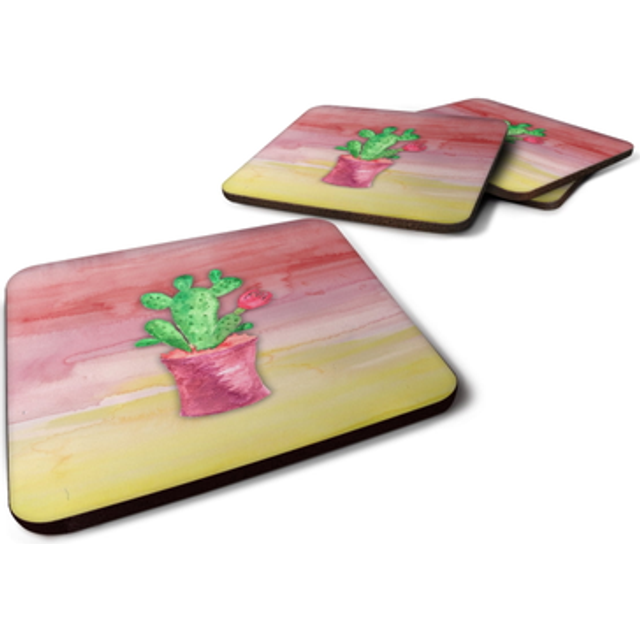 """""Caroline's Treasures Flowering Cactus Watercolor Decorative coasters  3.5  Multicolor"""""