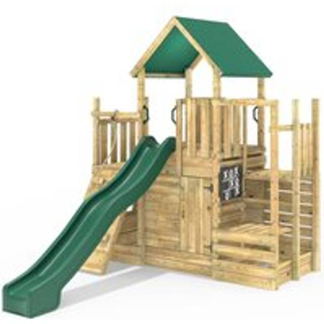 Rebo - Modular Wooden Climbing Frame Adventure Playset - M21 with Ramp & Den