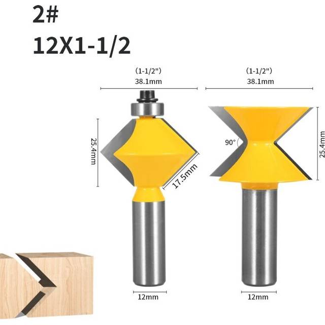 (12mm shank) 2Pcs 8mm 12mm 1/2&quot; Shank Router Bit Set 90 Degree Woodworking Groove Chisel Cutter Tool