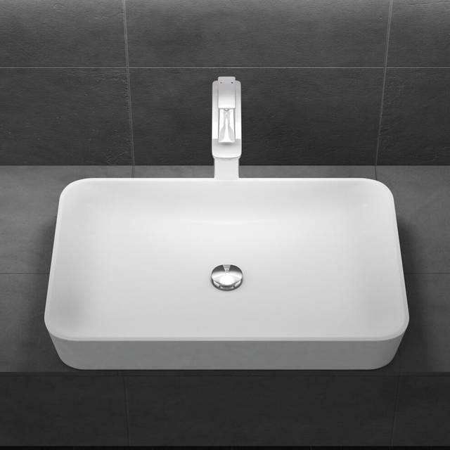 Durovin Bathrooms Luxurious Stone Resin Bathroom Basin - Countertop Rectangular Bathroom  Sink - White Satin -600mm x 400mm