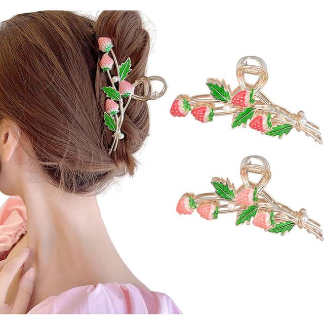 Hair Clip 2Pcs Cute Strawberry Metal Hair Claw Strong Non Slip Hold Hair Jaw Pink Acetate Hair Clips Accessories for Women and Teens Fashion Hair