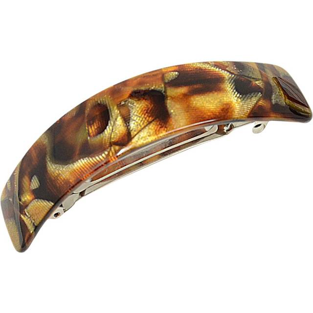 French Amie Curved Amber Brown Large Handmade Strong Grip Celluloid Automatic Hair Clip Barrette