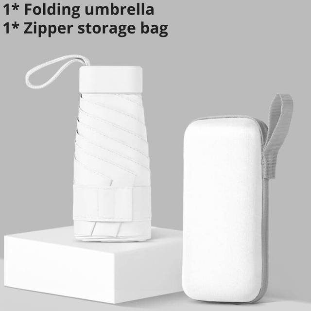 (White) Six Fold Sun Umbrella Uv Rain Protection Dual Use Alloy Frame Portable Women