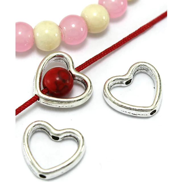 SHEIN 20pcs/1lot  Silver Hollow heart beads Antique Loose Bead Spacer Connectors for DIY Jewelry Making bracelet