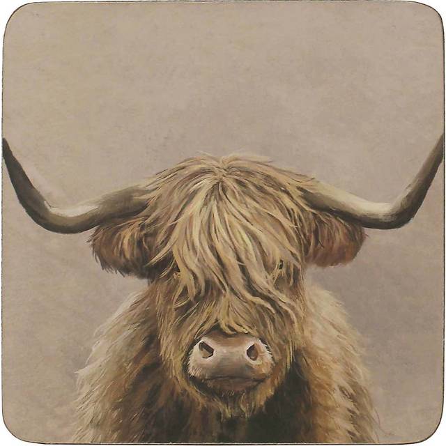 Pack of 4 Highland Cow Corkback Coasters - Beige