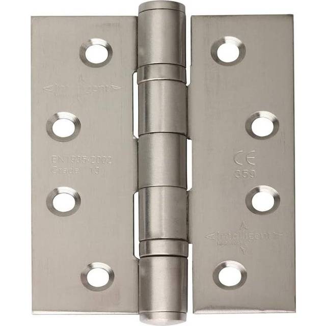 Intelligent Hardware 100mm (4&apos;&apos;) CE13 Fire Rated Ball Bearing Butt Hinge Pair, Satin Stainless Steel (IH-HINGE-SS201-FIRE-SQUARE-SSS)