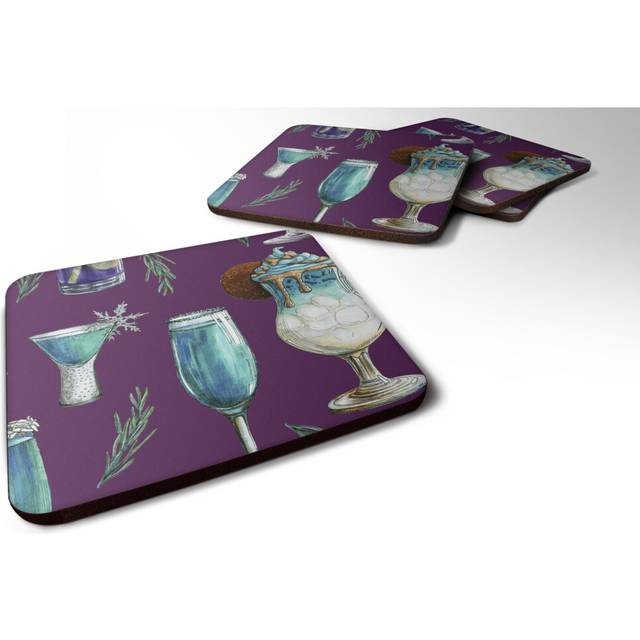 """""Caroline's Treasures Drinks & Cocktails Purple Foam Coaster Set of 4  3.5  Multicolor"""""