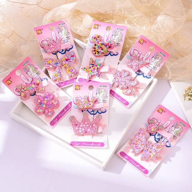 24 Pcs Hair Clips Handmade Cute Colorful Assorted Character Designed Hairpins Accessories Sets for Girls Kids Babies Teens Women All Ages (Pink Sparkl