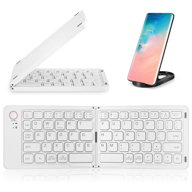 Mini Foldable Bluetooth Wireless Keyboard (Sync Up to 3 Devices), Portable Folding for Android ,White