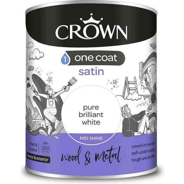 Crown - One Coat Satin Brilliant White - 750ml