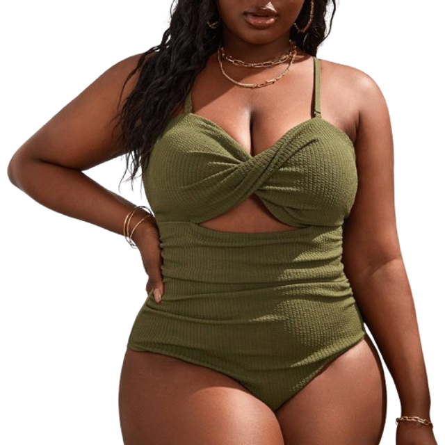 Slaydiva Summer Beach Plus Twist Front Cut Out Ruched One Piece Swimsuit