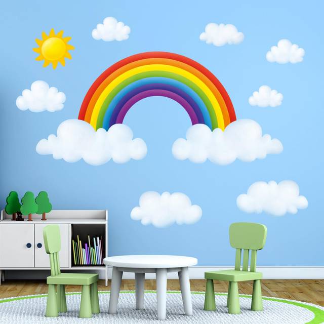 SG-1713 Rainbow and Clouds Kids Wall Stickers Decals Peel and Stick Removable for Nursery Bedroom Living Room Art murals Decorations