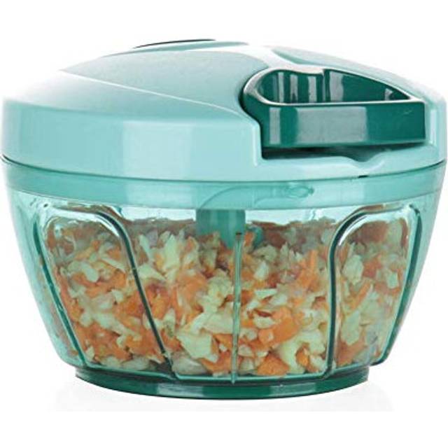 Portable Pull Onion Chopper- Manual Slicer for Vegetables, Fruits, Garlic (Blue)