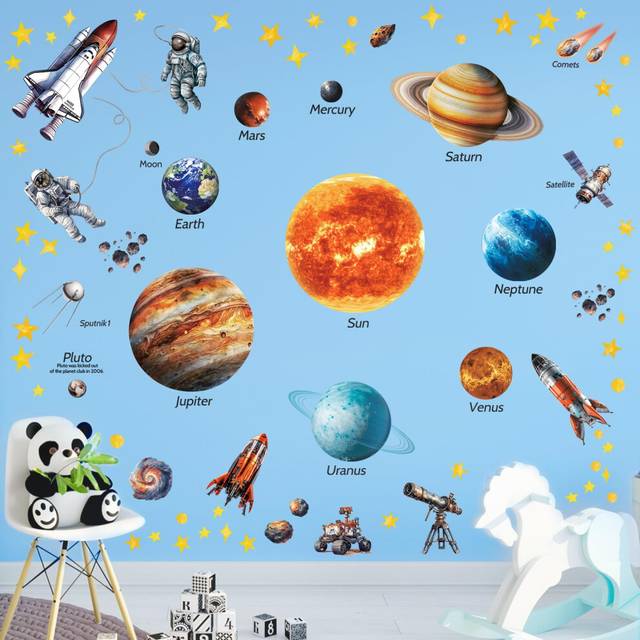 DS12-8077 Solar System Wall Stickers Space Planets Stars Celling Decals Kids Boys Girls Dark Room Bedroom Baby Nursery Home Art Decoration
