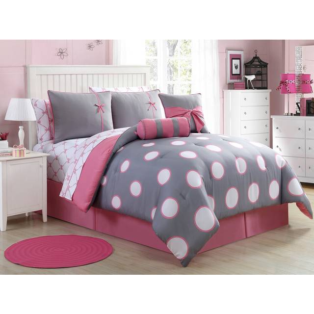 VCNY Home - Full Bed in a Bag  10-Piece Bedding Set with Matching Sheets & Bedskirt  Ideal for All Seasons  Cozy Chic Home Decor Sophie Black/Pink  Fu