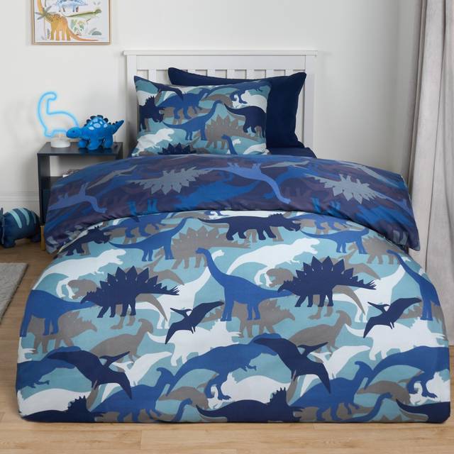 OHS Camo Dino Reversible Duvet Cover Set, Navy - Double - Blue