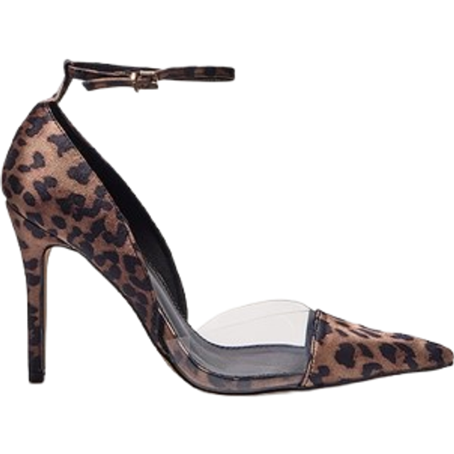 Leopard Satin Perspex Point Toe Court Heels, Animal - 7