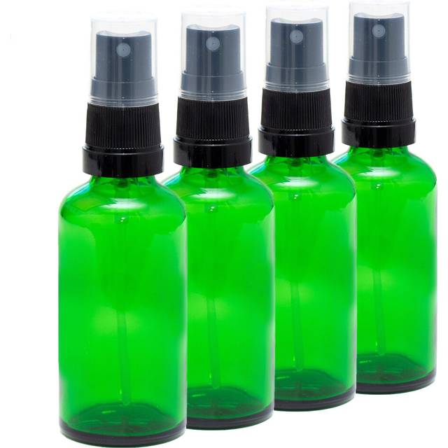 50ml Green Glass Bottles with Black ATOMISER Sprays - Pack of 4