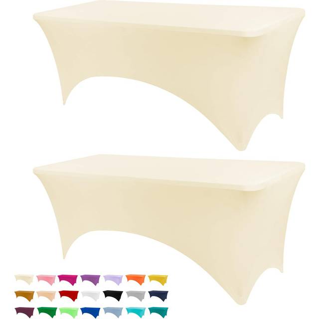 Ivory Spandex Table Cover 6FT, Washable Stretch Tablecloth for Weddings, Events, Banquets, Parties (30cm D X 183cm L)