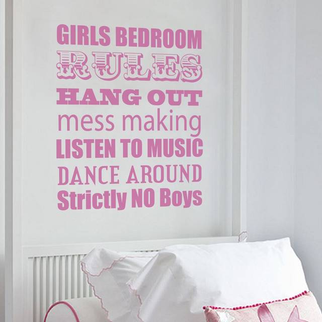 Bedroom Rules Wall Sticker - Pink (70cm H X 58cm W)