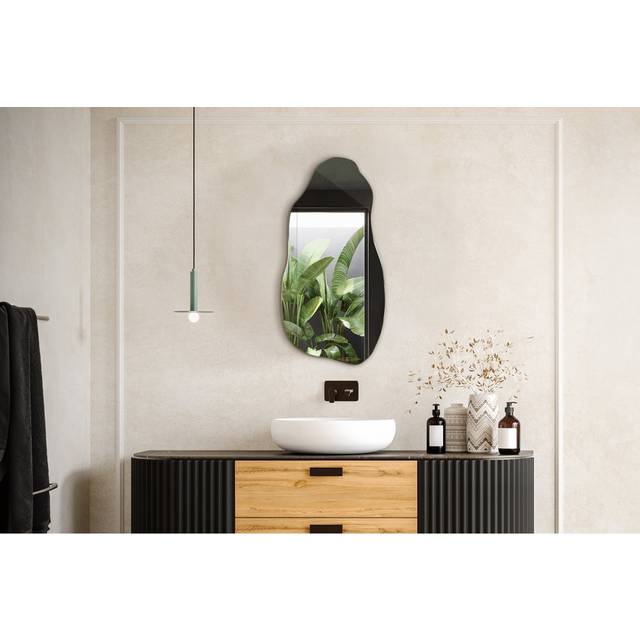 Burhamedin Modern Long Loft Wall Mirror Hanging for Living Room Bedroom Asymmetrical Décor - Matte Black (90&#34; x 45&#34;)