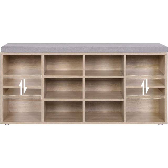 Shoe Bench, Shoe Rack, Storage Unit, 10 Compartments, With Cushion, For Entrance, 104 X 30 X 48 Cm - Brown;Grey (10)