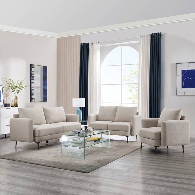 Sofia 1+2+3 Seater Fabric Sofa Set Beige (86cm H X 135cm W X 77cm D)
