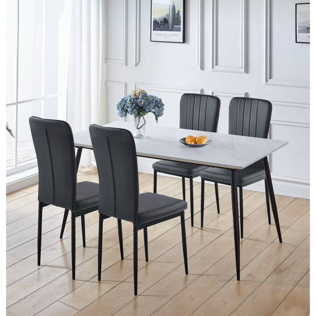 Cullompton Large Rectangular Dining Table (160Cm) With 4 Black Faux Leather High Back Chairs - White (4)