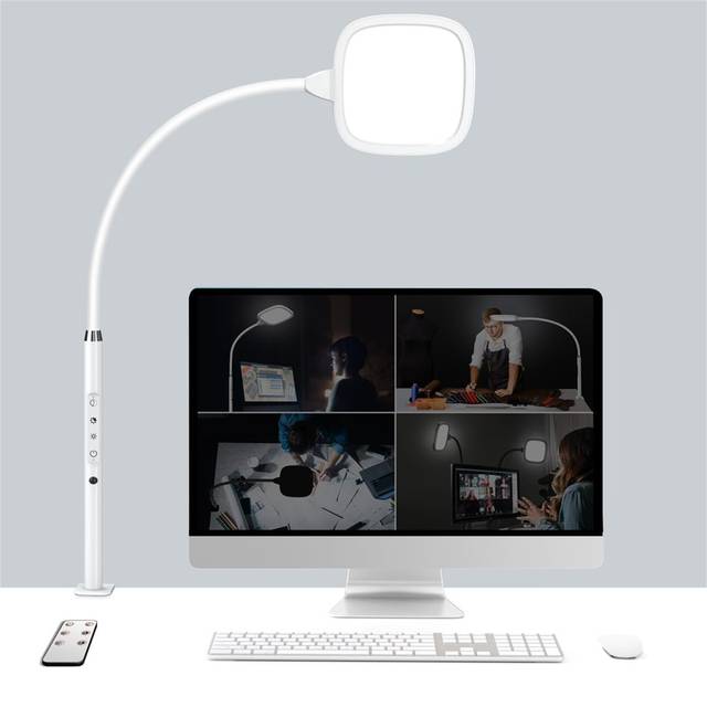 LED Study Desk Lamp, 20W Clip-On Office Desk Lamp, Dimmable, Top Bright, 360° Rotation, Large Lighting Area, Clip-On Architect Desk Lamp - White
