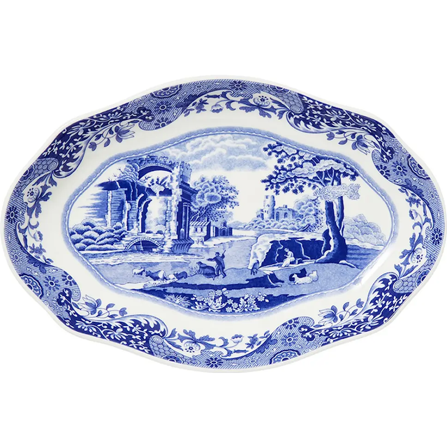 Spode Blue Italian fat oval 14x21 cm Blå-vit