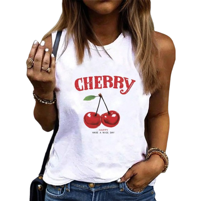 Luneh Casual And Simple Cherry Print Loose Sleeveless Women&#39;s Tank Top Suitable For Summer