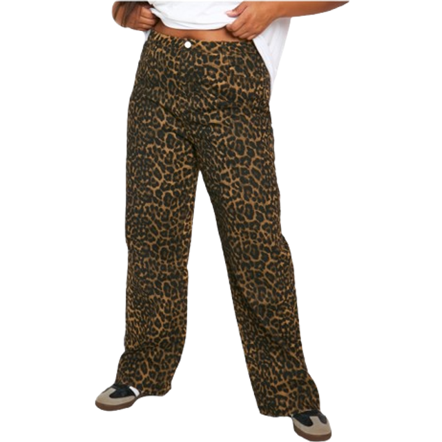 Womens Plus Leopard Print Stretch Straight Leg Jean - Brown - 24